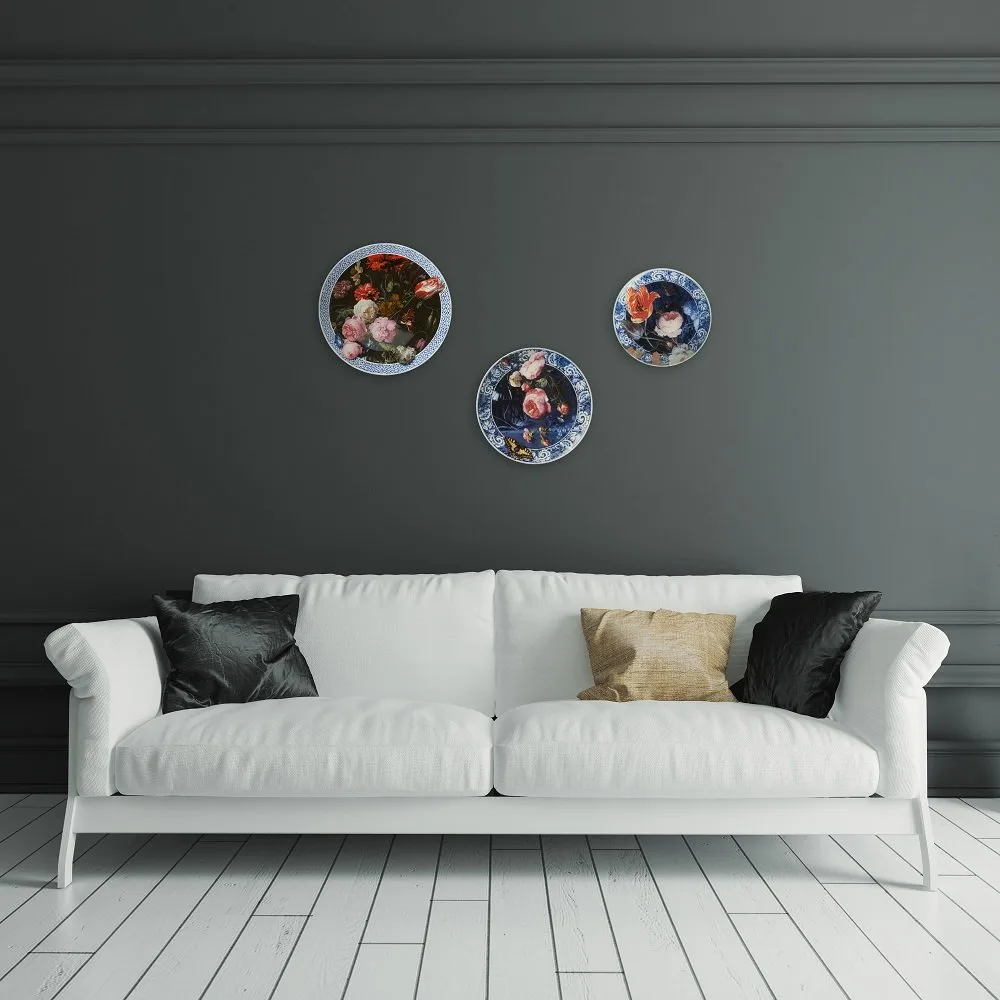 Heinen Delfts blauw Wandbord bloemen van de gouden eeuw - Afbeelding 2