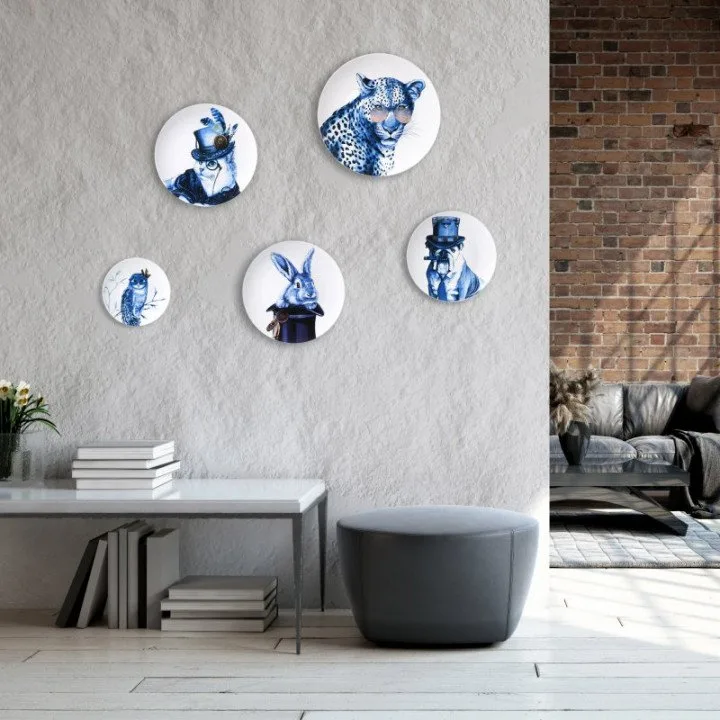 Heinen Delfts blauw Wandbord Konijn uit hoed - Afbeelding 2