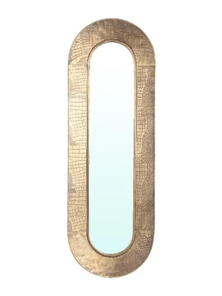 Darcio Gold thick iron croco print mirror oval