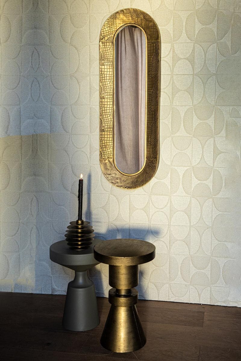 Darcio Gold thick iron croco print mirror oval - Afbeelding 4