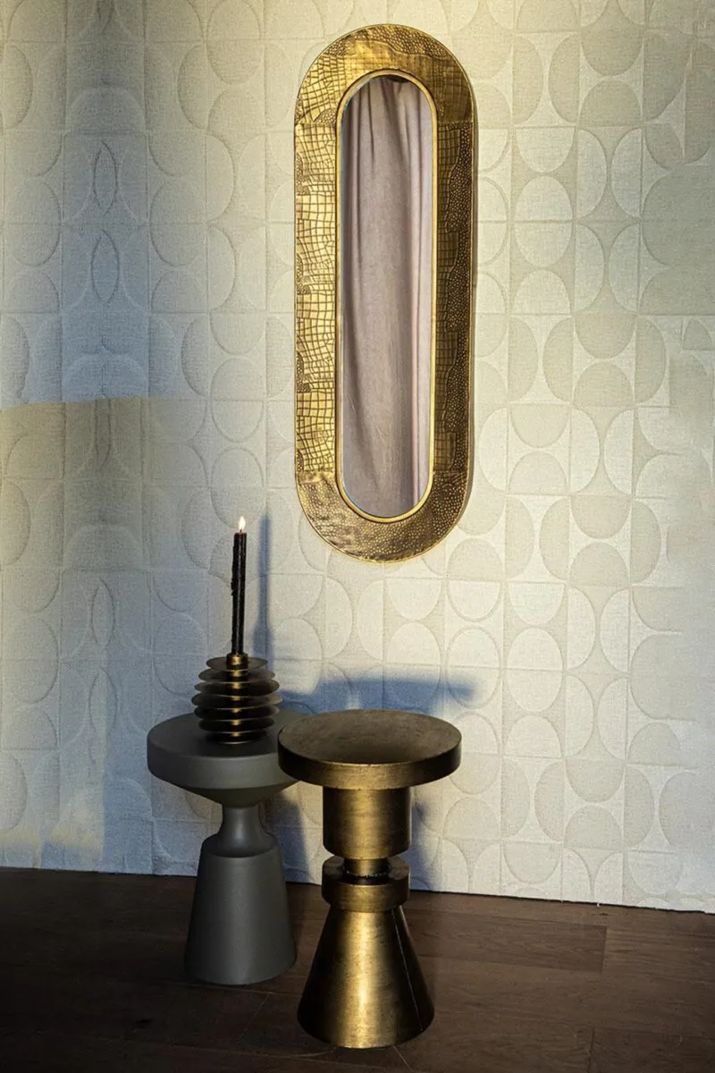Darcio Gold thick iron croco print mirror oval - Afbeelding 4
