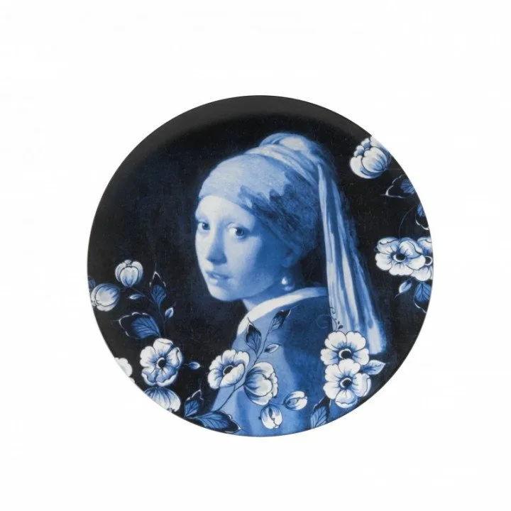 Heinen Delfts blauw Wandbord Meisje met de Parel