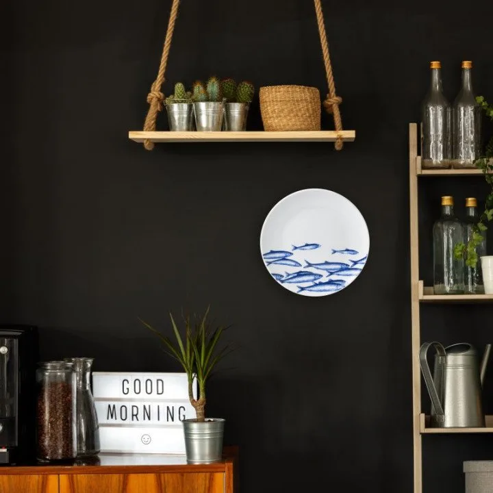 Heinen Delfts blauw Wandbord Haringen - Afbeelding 3