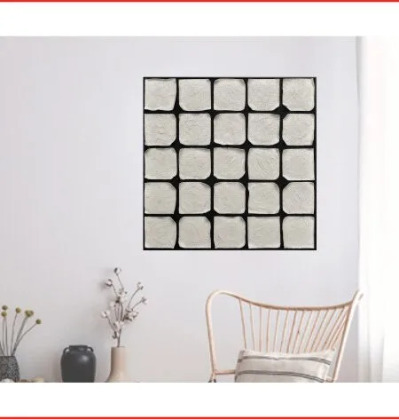 3D wanddecoratie 103x103cm White black olieverf met frame