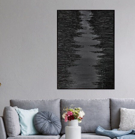 3D wanddecoratie 83x123cm 'Mystic Lake' acrylverf met lijst