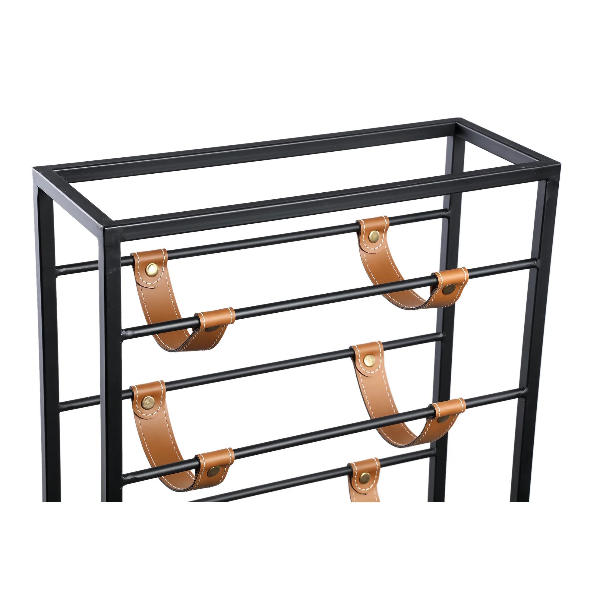 PTMD Kyrann Black rectangle iron wine rack with leather - Afbeelding 3