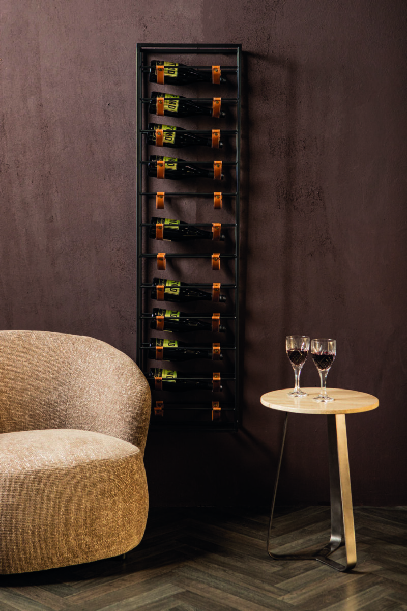 PTMD Kyrann Black rectangle iron wine rack with leather - Afbeelding 2