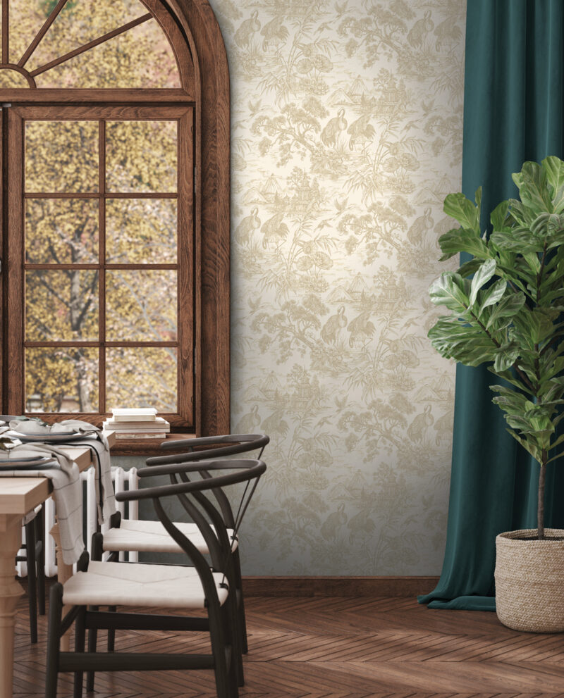 Naturo creme behang op de wand