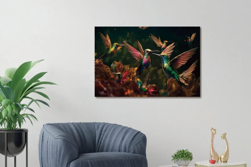 Glasschilderij 120x80cm Gekleurde kolibries