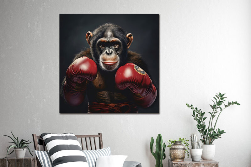 Glasschilderij Boksende aap 80x80cm - Afbeelding 3
