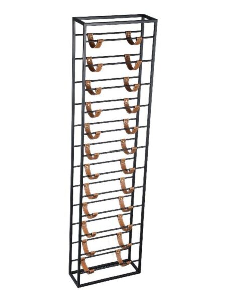 PTMD Kyrann Black rectangle iron wine rack with leather