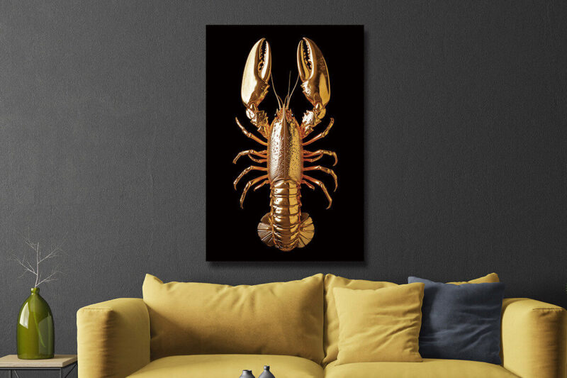 Glasschilderij 80x120cm Gouden kreeft - Afbeelding 2