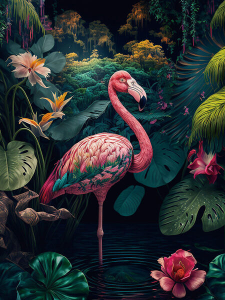 Glasschilderij 80x80cm Flamingo rechts