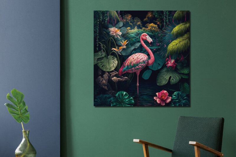 Glasschilderij 80x80cm Flamingo rechts - Afbeelding 2