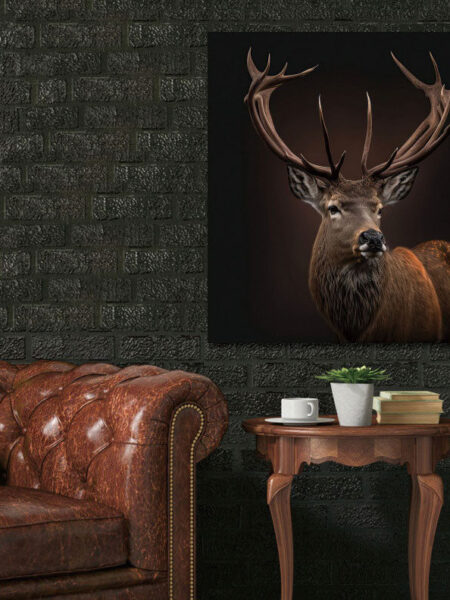 Glasschilderij 80x80cm Hert met groot gewei sfeer