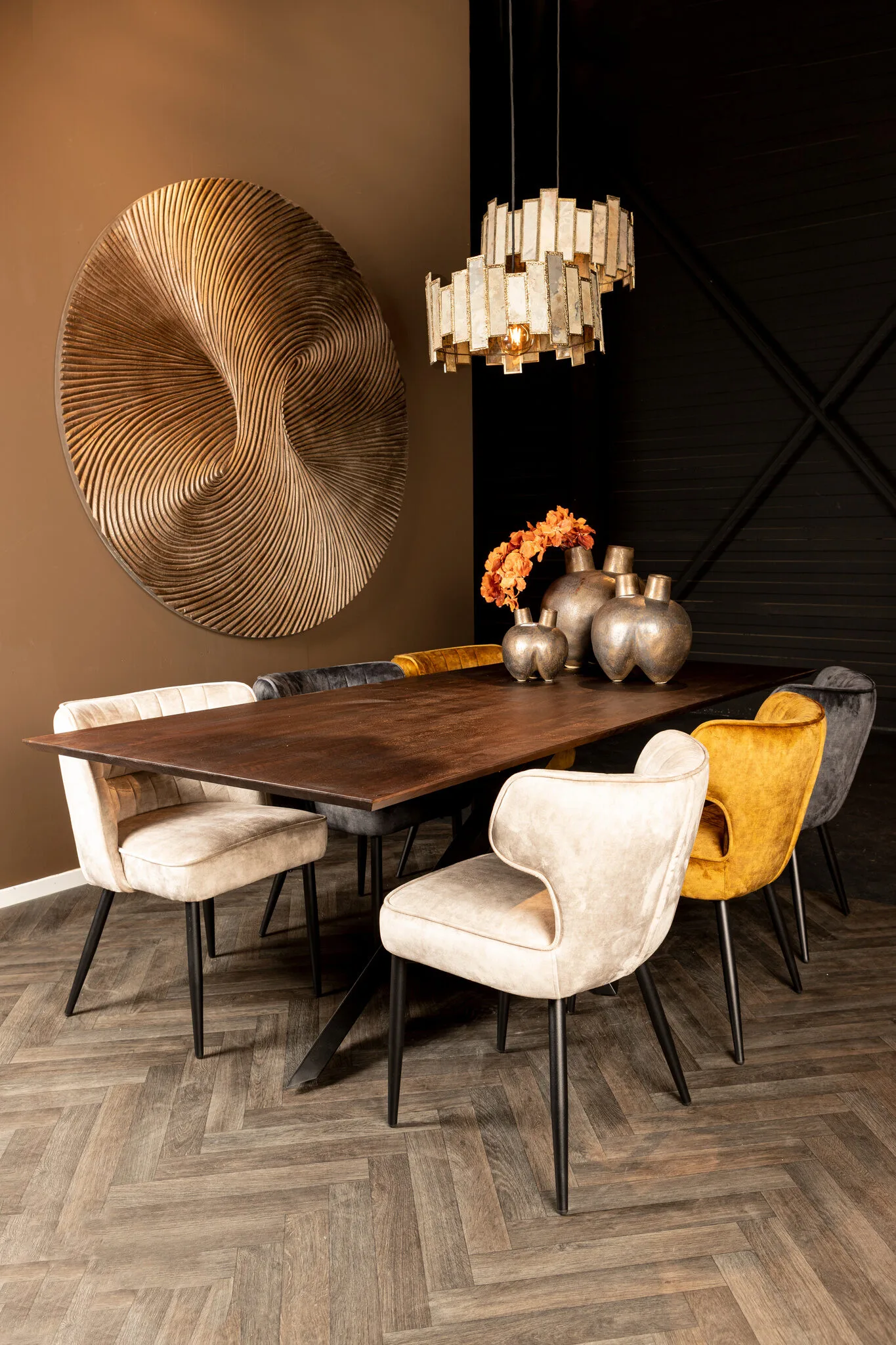 PTMD wandbord Wiktor Brown MDF round swirl carved M 120 cm - Afbeelding 3