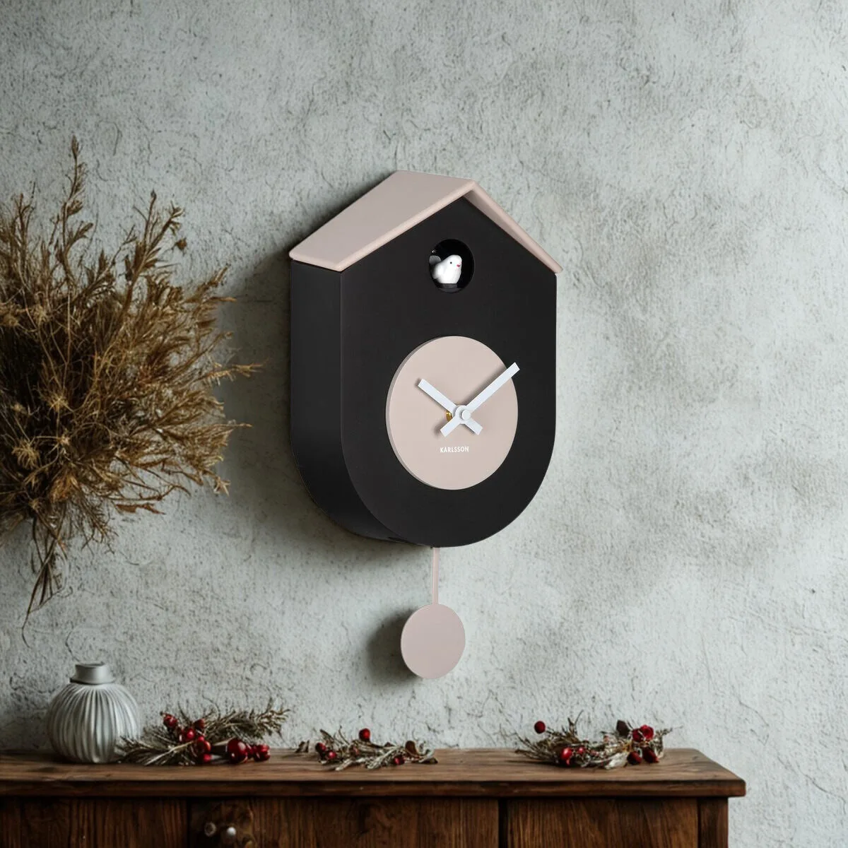 Wandklok Grato Koekoek zwart