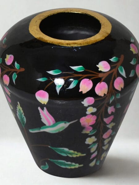 Vaas handgeschilderd zwart bloemen 30x30x31 cm