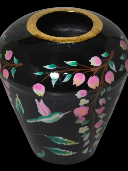 Vaas handgeschilderd zwart bloemen 30x30x31 cm