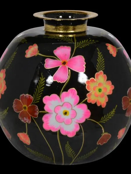 Vaas handgeschilderd zwart bloemen 24x24x26 cm