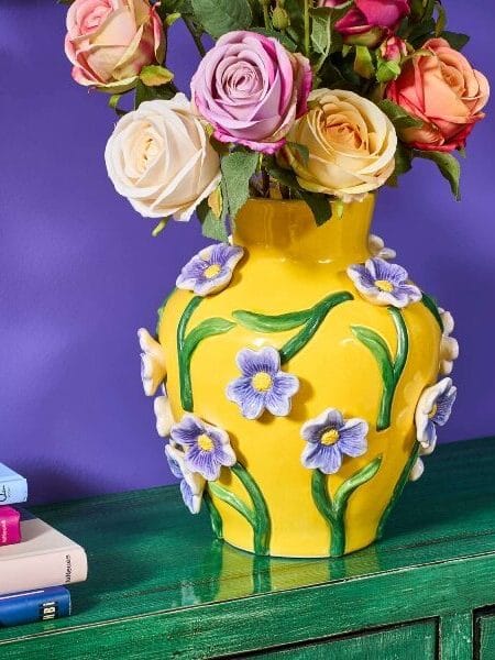 Vaas Geel bloemen 23x23x26cm