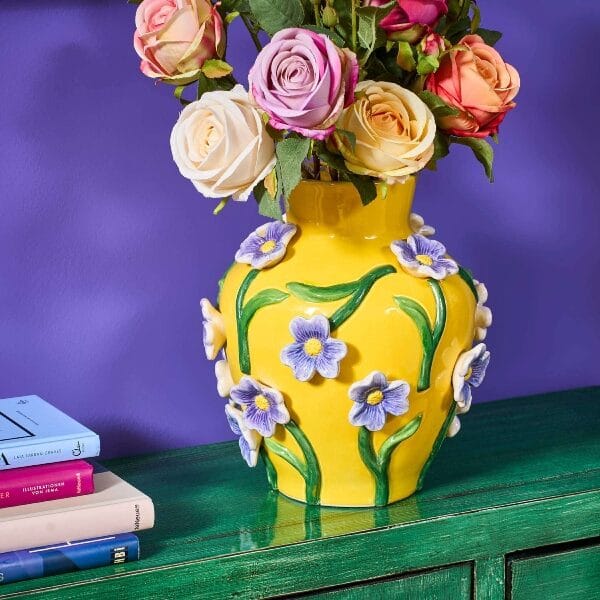 Vaas Geel bloemen 23x23x26cm