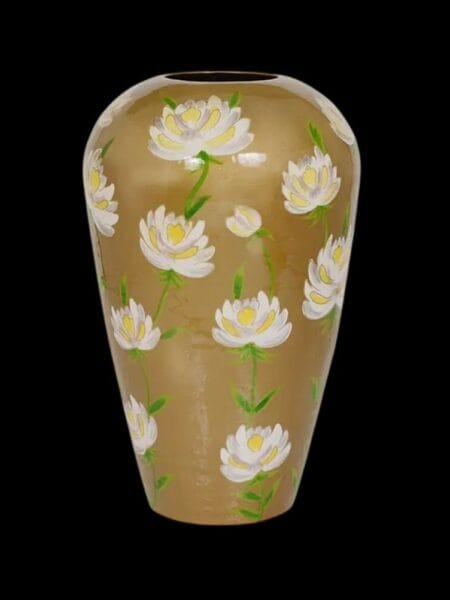 Vaas handgeschilderd goud witte bloemen 43x43x68 cm