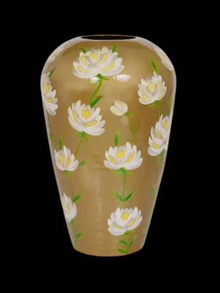 Vaas handgeschilderd goud witte bloemen 43x43x68 cm