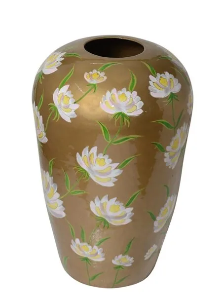 Vaas handgeschilderd goud witte bloemen 43x43x68cm