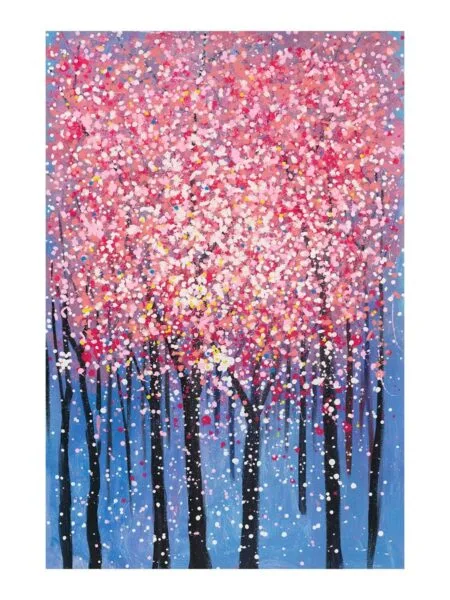 Schilderij Bloesembomen roze blauw 150x100x12 cm
