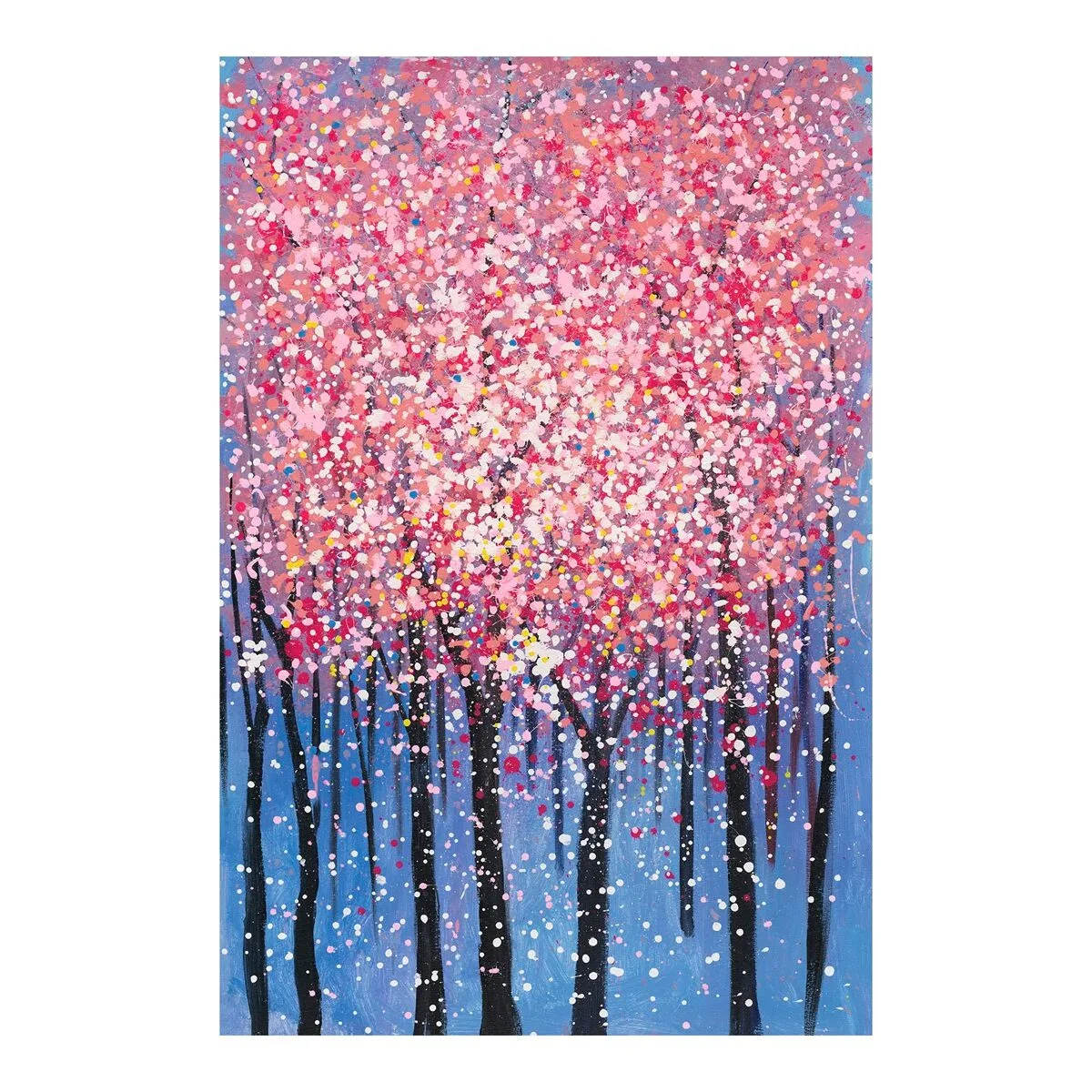 Schilderij Bloesembomen roze blauw 150x100x12 cm