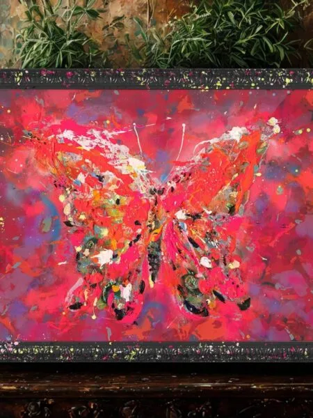 Schilderij Vlinder rood 100x130 cm