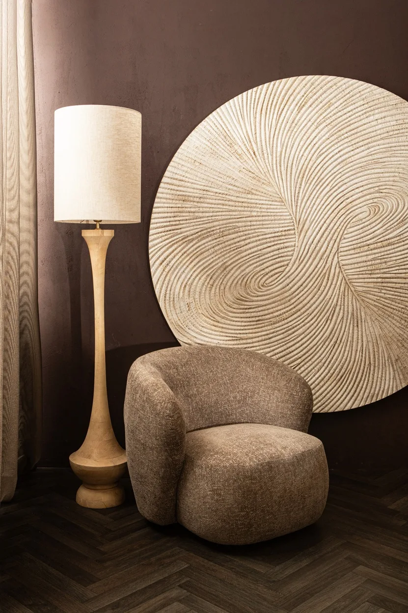 PTMD wandbord Wiktor White MDF round swirl carved L 180 cm