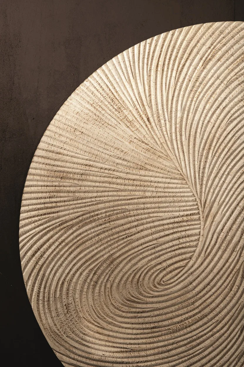 PTMD wandbord Wiktor White MDF round swirl carved L 180 cm - Afbeelding 4