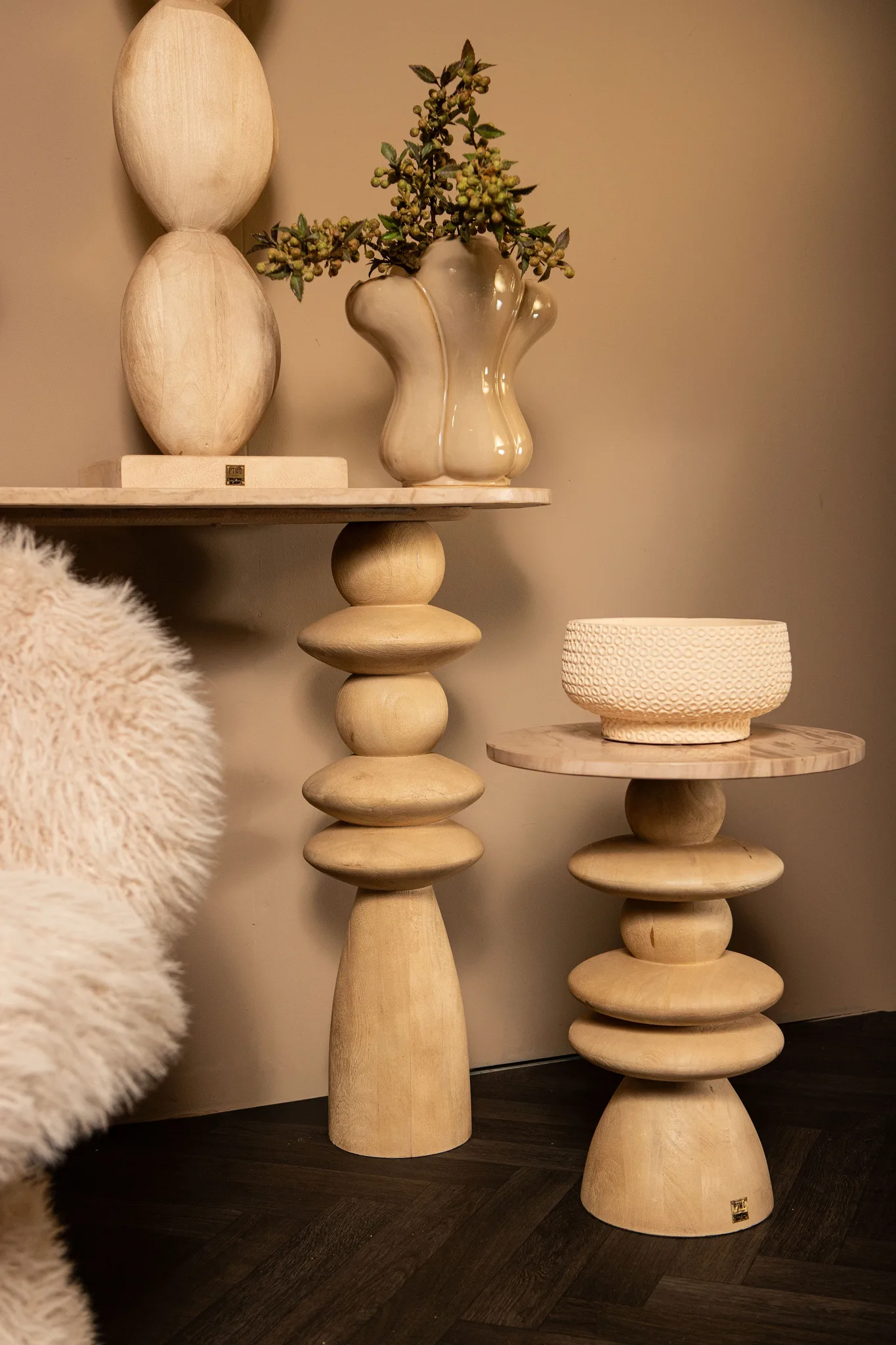 PTMD Callain Natural mango tafel rond 45 cm - Afbeelding 4