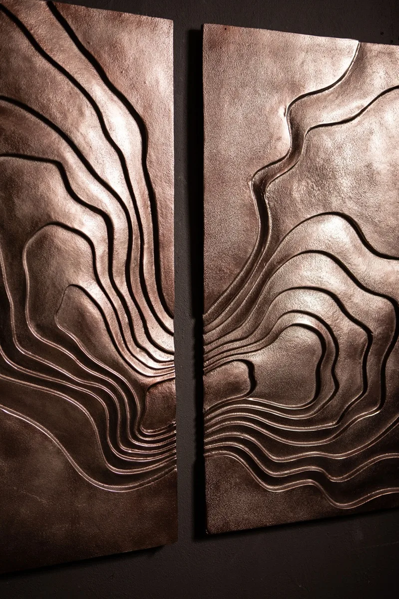 PTMD Erike Bronze Casted Alu Wall Panel Wave – set van 2 - Afbeelding 3