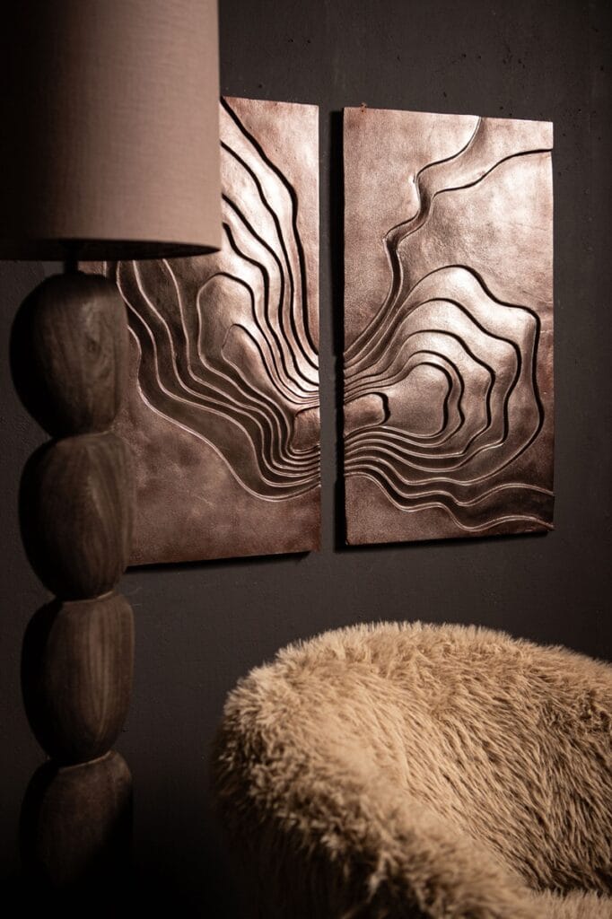 PTMD Erike Bronze Casted Alu Wall Panel Wave – set van 2