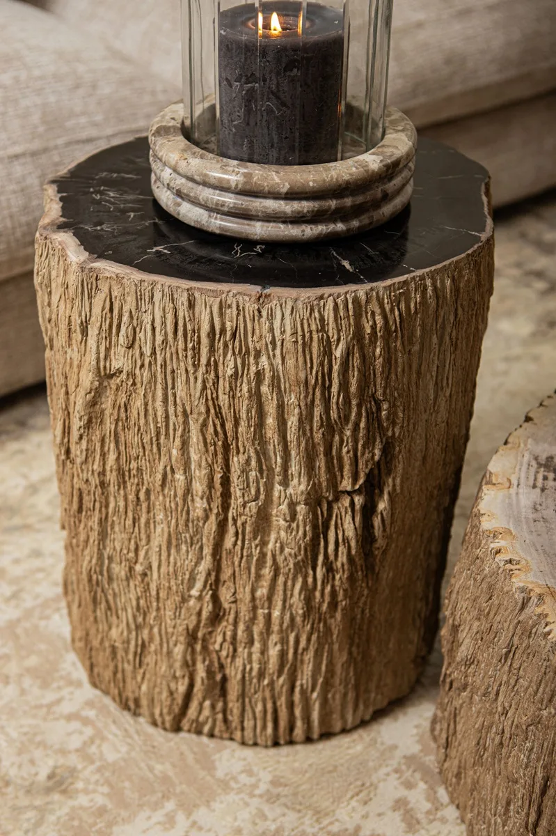 PTMD Taly Natural petrified wood fiberglass bijzettafel 30x40x45 cm - Afbeelding 2
