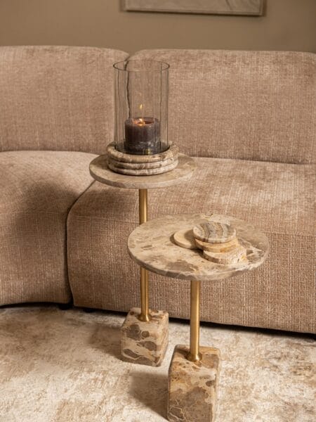 PTMD Ebe Beige Marble sidetable with round top low 36x36x55 cm