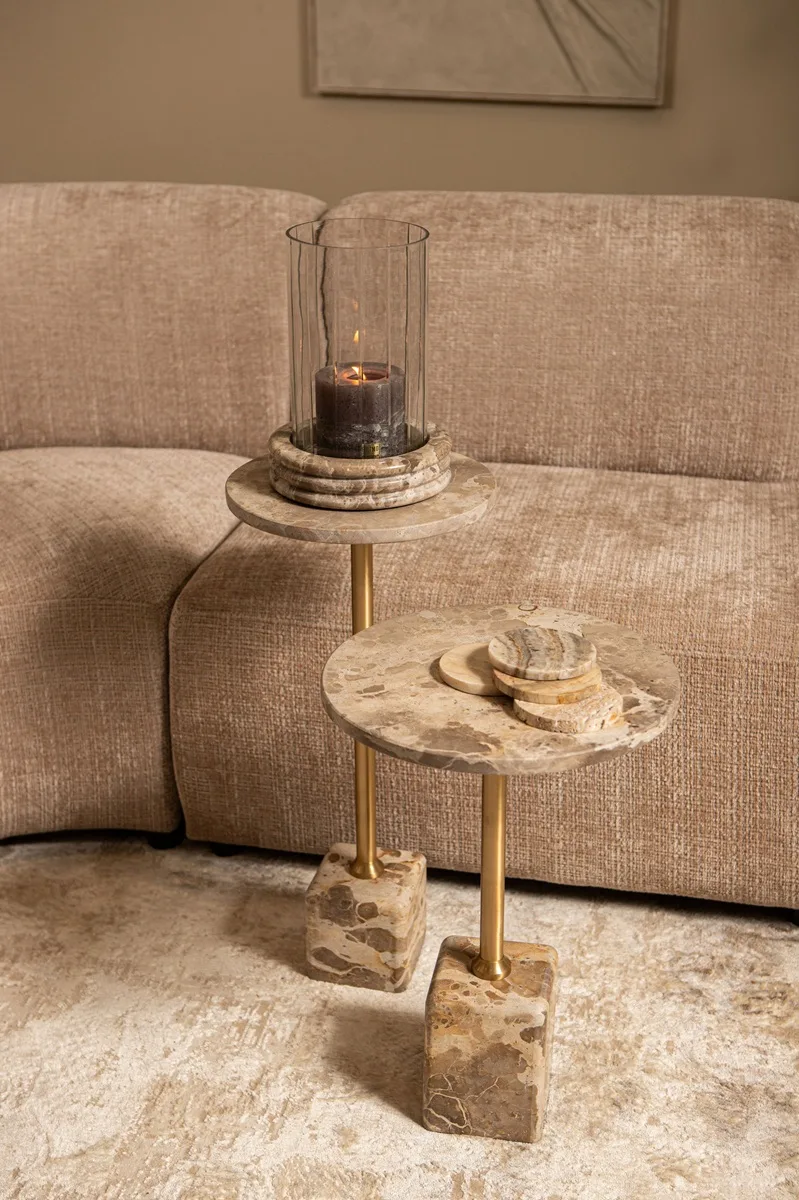 PTMD Ebe Beige Marble sidetable with round top low 36x36x55 cm