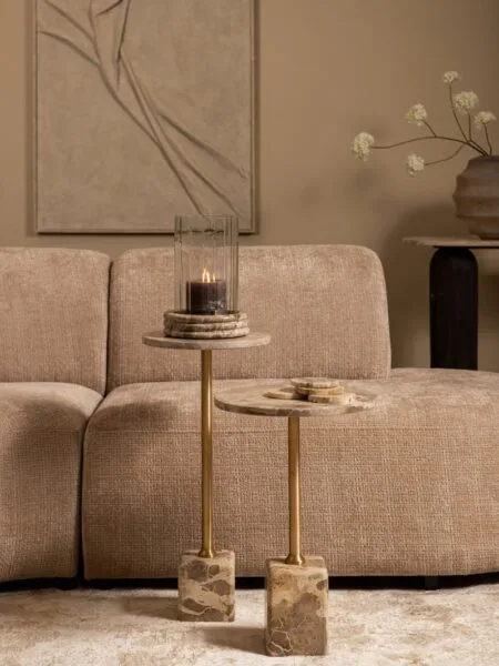 PTMD Ebe Beige Marble sidetable with round top high 30x30x64 cm