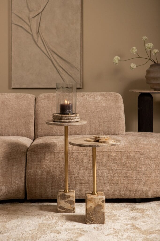 PTMD Ebe Beige Marble sidetable with round top high 30x30x64 cm