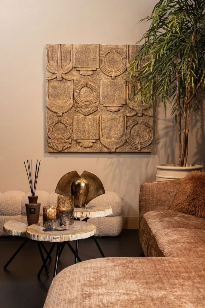 PTMD Saku Beige MDF aancient symbols antique 120x6,5x120 cm