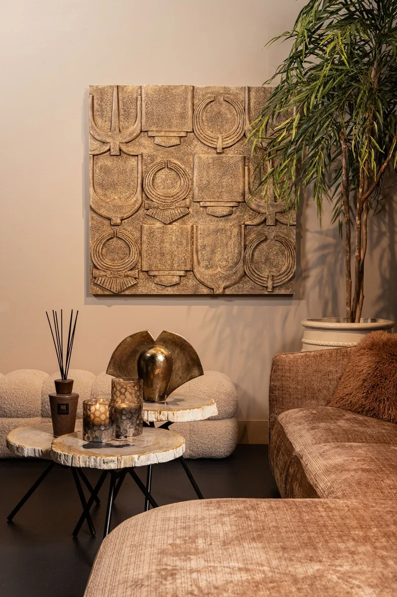 PTMD Saku Beige MDF aancient symbols antique 120x6,5x120 cm