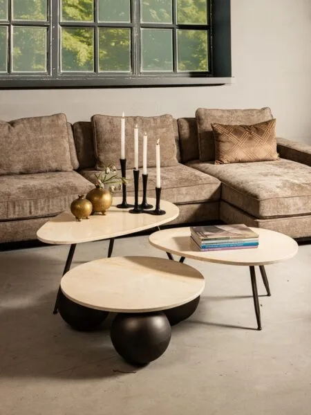 PTMD Skippy coffee table beige marble 85x85x30 cm