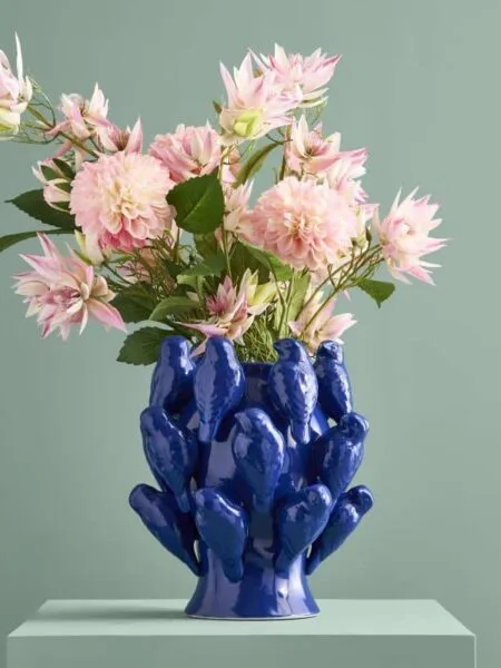 Vaas M. Vogeltje Kobaltblauw Aardewerk 23 x 23 x 27 cm