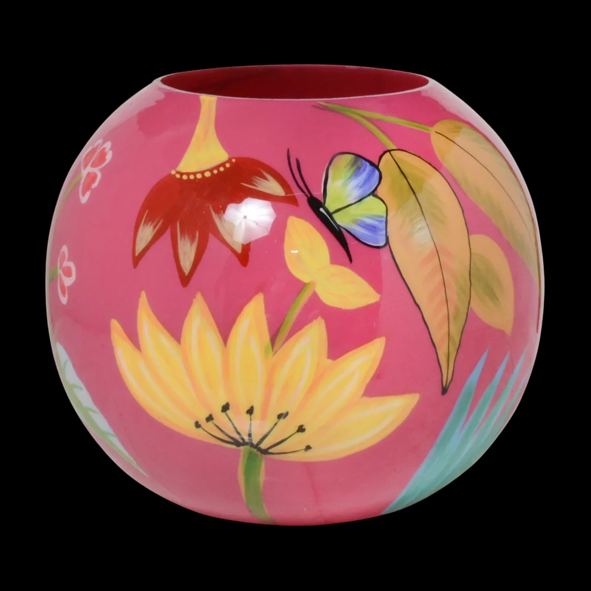 Vaas handgeschilderd fuchsia enamel glass 22x22x19 cm - Afbeelding 2