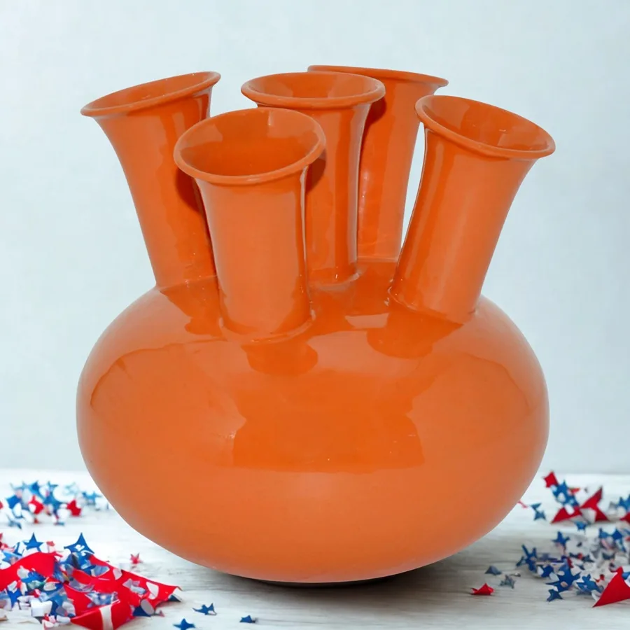 Vaas Oranje met 5 monden Enamel 23x23x23 cm
