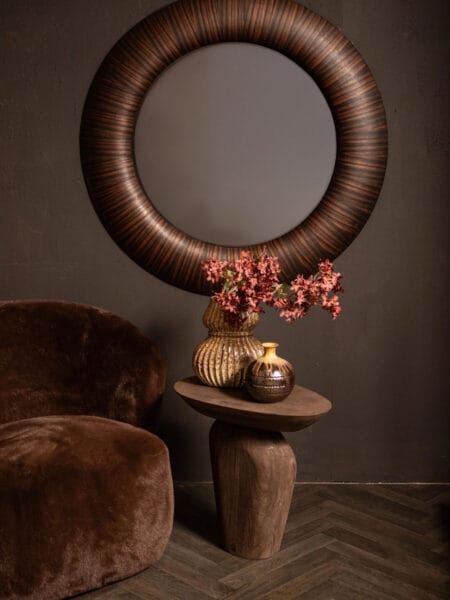 PTMD Gezzy Brown wooden veneer mirror rond 110 cm