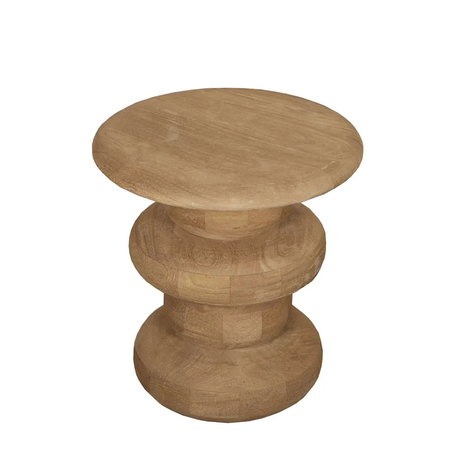 PTMD Keven Natural mango wood ribbed sid table 40x40x44 cm - Afbeelding 2
